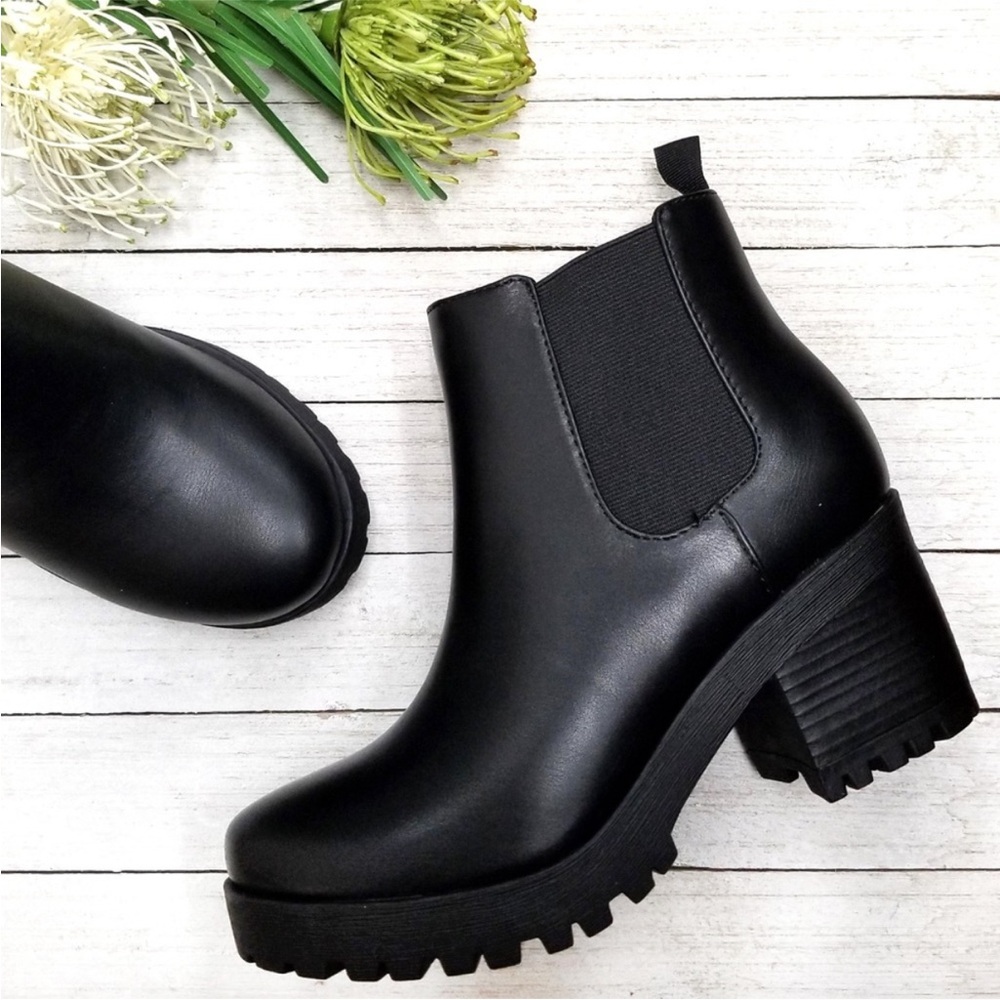 Soda Black Ankle Boots Chunky Heel Rugged Sole - Picture 2 of 6